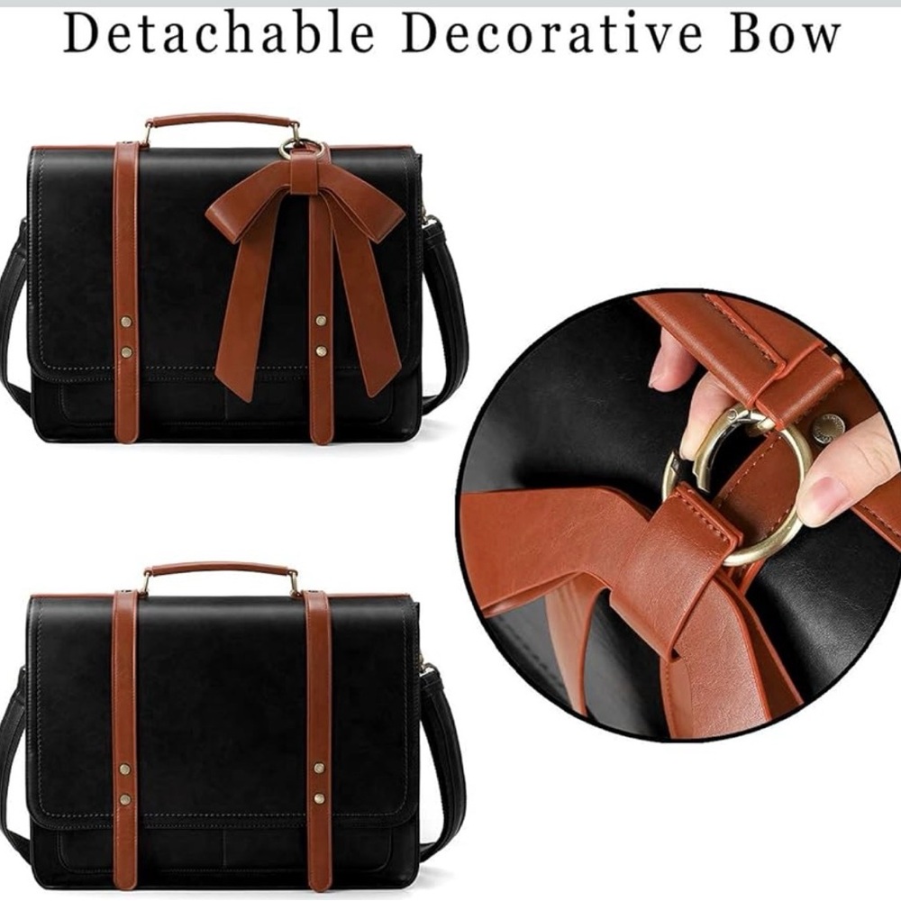 Crystal Bell Black and Brown Laptop Satchel Bag - Picture 7 of 15